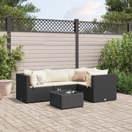 Set de muebles de jardín 5 pzas y cojines ratán sintético negro by , Garden sets - Ref: Foro24-3308080, Price: 388,42 €, Disc...