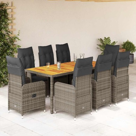 Mesita y sillas jardín 9 piezas y cojines ratán sintético gris von , Gartensets - Ref: Foro24-3277026, Preis: 1,00 €, Rabatt: %