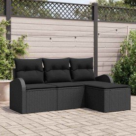 Conjunto de sofá de jardín con cojín 4 pcs Negro Poliratán