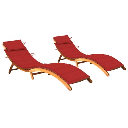 Tumbonas 2 unidades con cojines madera maciza de acacia de , Tumbonas - Ref: Foro24-3077367, Precio: 349,05 €, Descuento: %