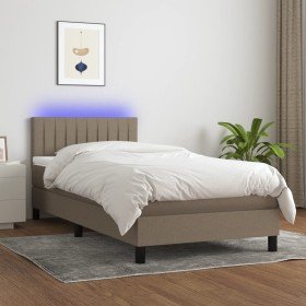 Cama box spring colchón y luces LED tela gris taupe 90x190 cm Cama box spring colchón y luces LED tela gris taupe 90x190 cm