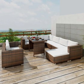 Set muebles de jardín 10 pzas y cojines ratán sintético marrón von , Gartensets - Ref: Foro24-41877, Preis: 1,00 €, Rabatt: %