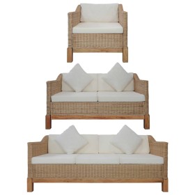 Juego de sofás con cojines 3 piezas de ratán natural von , Sofas - Ref: Foro24-278616, Preis: 1,00 €, Rabatt: -5%%