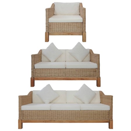 Juego de sofás con cojines 3 piezas de ratán natural von , Sofas - Ref: Foro24-278616, Preis: 1,00 €, Rabatt: -5%%