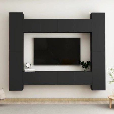 Set de muebles de salón TV 8 piezas madera ingeniería negro by , TV Furniture - Ref: Foro24-3078755, Price: 378,45 €, Discoun...
