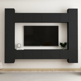 Set de muebles de salón TV 10 piezas madera ingeniería negro by , TV Furniture - Ref: Foro24-3078757, Price: 401,25 €, Discou...