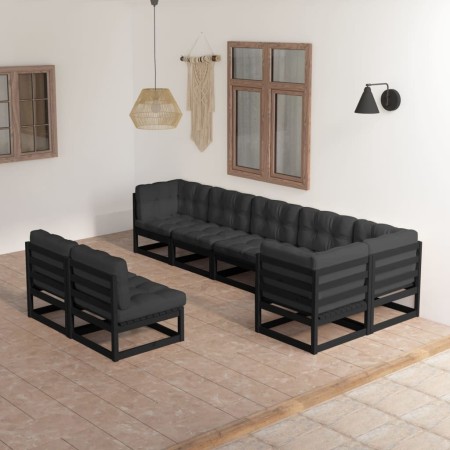 Muebles de jardín 8 pzas y cojines madera maciza pino