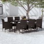 Juego de comedor de jardín 9 piezas con cojines negro