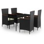 Juego de comedor de jardín 5 piezas con cojines negro by , Garden sets - Ref: Foro24-3099445, Price: 649,61 €, Discount: %