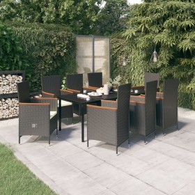 Juego de comedor de jardín 9 piezas con cojines negro de , Conjuntos de jardín - Ref: Foro24-3099430, Precio: 1,00 €, Descuen...