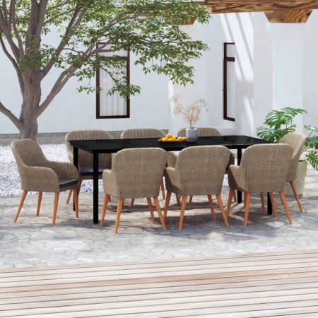 Juego de comedor de jardín 9 piezas y cojines marrón by , Garden sets - Ref: Foro24-3099516, Price: 1,00 €, Discount: %