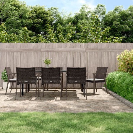 Juego comedor jardín 9 piezas y cojines ratán sintético y acero by , Garden sets - Ref: Foro24-3186998, Price: 773,52 €, Disc...