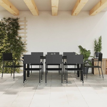 Juego de comedor de jardín 9 pzas ratán sintético y acero negro by , Garden sets - Ref: Foro24-3203287, Price: 378,54 €, Disc...