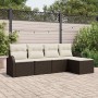 Conjunto de sofá de jardín con cojín 5 pcs Marrón Poliratán