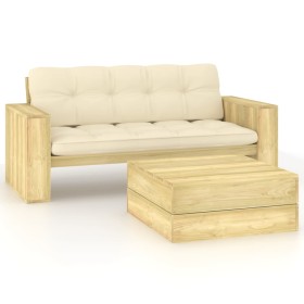 Set muebles de jardín y cojines 2 pzas madera pino impregnada de , Conjuntos de jardín - Ref: Foro24-3065779, Precio: 490,92 ...