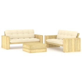 Set de sofás jardín 3 piezas con cojines madera pino impregnada de , Conjuntos de jardín - Ref: Foro24-3065785, Precio: 838,1...