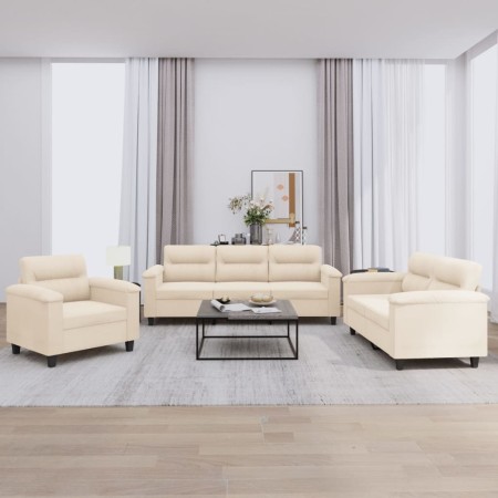 Juego de sofás con cojines 3 piezas tela microfibra beige by , Sofas - Ref: Foro24-3202295, Price: 771,59 €, Discount: %