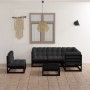 Juego de muebles de jardín 6 pzas y cojines madera pino maciza