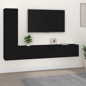 Set de muebles para TV 4 piezas madera contrachapada negro de , Muebles TV - Ref: Foro24-3114311, Precio: 144,39 €, Descuento...