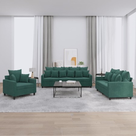 Juego de sofás con cojines 3 piezas terciopelo verde oscuro de , Sofás - Ref: Foro24-3201682, Precio: 597,30 €, Descuento: %