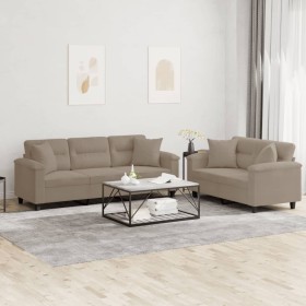 Juego de sofás con cojines 2 piezas tela microfibra gris taupe by , Sofas - Ref: Foro24-3202350, Price: 609,99 €, Discount: -5%%