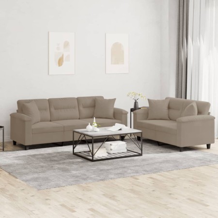 Juego de sofás con cojines 2 piezas tela microfibra gris taupe by , Sofas - Ref: Foro24-3202350, Price: 609,99 €, Discount: %