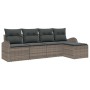 Conjunto de sofá de jardín con cojín 5 pcs Gris Poliratán