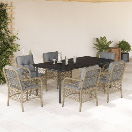 Set comedor de jardín 7 pzas con cojines ratán sintético beige by , Garden sets - Ref: Foro24-3212164, Price: 803,20 €, Disco...