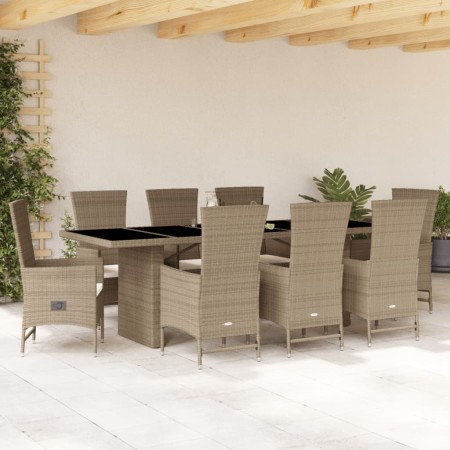 Set comedor de jardín 9 pzas con cojines ratán sintético beige by , Garden sets - Ref: Foro24-3277584, Price: 1,00 €, Discoun...