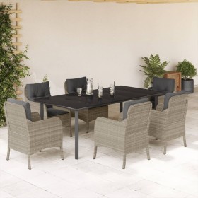 Set comedor jardín 7 pzas y cojines ratán sintético gris claro de , Conjuntos de jardín - Ref: Foro24-3212002, Precio: 877,84 €