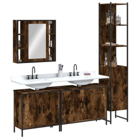 Set de muebles de baño 4 piezas madera contrachapada roble humo de , Muebles de baño - Ref: Foro24-3214752, Precio: 257,50 €,...