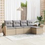 Conjunto de sofá de jardín con cojín 5 pcs Beige Poliratán