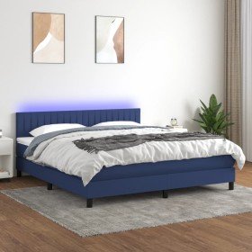 Cama box spring colchón y luces LED tela azul 180x200 cm Cama box spring colchón y luces LED tela azul 180x200 cm