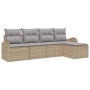 Conjunto de sofá de jardín con cojín 5 pcs Beige Poliratán