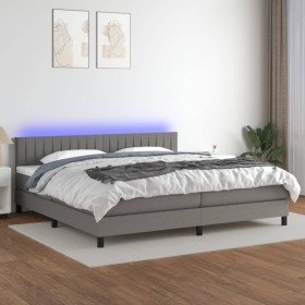 Cama box spring colchón y luces LED tela gris claro 200x200 cm Cama box spring colchón y luces LED tela gris claro 200x200 cm