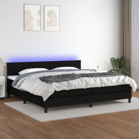Cama box spring colchón y luces LED tela negro 200x200 cm Cama box spring colchón y luces LED tela negro 200x200 cm