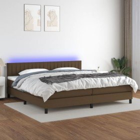 Cama box spring colchón luces LED tela marrón oscuro 200x200 cm Cama box spring colchón luces LED tela marrón oscuro 200x200 cm