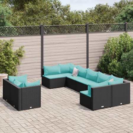 Set de sofás de jardín con cojines 9 pzas ratán sintético negro von , Gartensets - Ref: Foro24-3308300, Preis: 658,80 €, Raba...