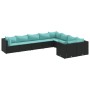 Set de sofás de jardín con cojines 9 pzas ratán sintético negro