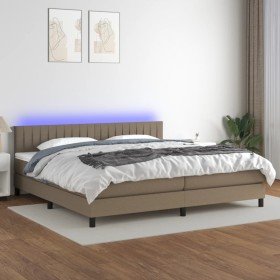 Cama box spring colchón y luces LED tela gris taupe 200x200 cm Cama box spring colchón y luces LED tela gris taupe 200x200 cm