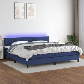 Cama box spring colchón y luces LED tela azul 200x200 cm Cama box spring colchón y luces LED tela azul 200x200 cm