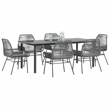 Juego comedor jardín 7 pzas cojines ratán sintético vidrio gris von , Gartensets - Ref: Foro24-3334581, Preis: 555,31 €, Raba...