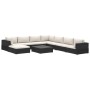 Set de muebles de jardín 9 pzas y cojines ratán sintético negro