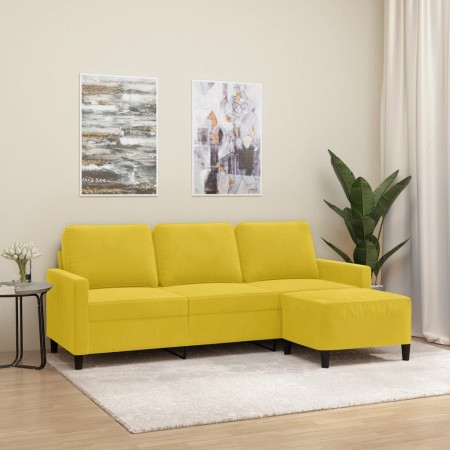 Sofá de 3 plazas con taburete terciopelo amarillo 180 cm by , Sofas - Ref: Foro24-3201061, Price: 300,98 €, Discount: %