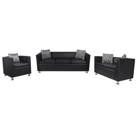 Conjunto de sofás de 2 y 3 plazas y sillón de cuero artificial negro by , Sofas - Ref: Foro24-272179, Price: 826,60 €, Discou...