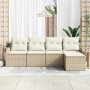 Conjunto de sofá de jardín con cojín 5 pcs Beige Poliratán