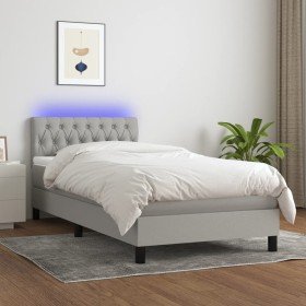 Cama box spring colchón y luces LED tela gris claro 90x190 cm en Camas y somieres | Comprar online en Foro24