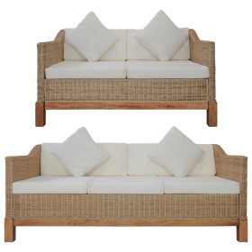 Juego de sofás con cojines 2 piezas ratán natural by , Sofas - Ref: Foro24-278615, Price: 1,00 €, Discount: %