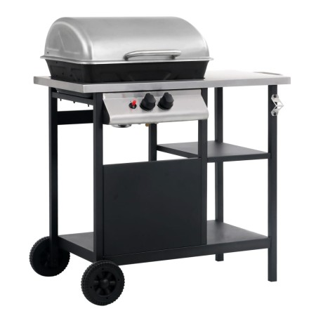 Barbacoa portátil de gas con mesita 3 estantes negro y plateado | Foro24.es | Tu tienda online para hogar, jardín y más Foro24.es