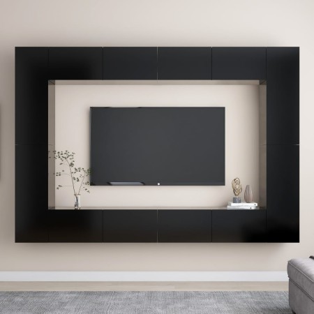 Set de muebles de salón TV 8 piezas madera ingeniería negro by , TV Furniture - Ref: Foro24-3078775, Price: 450,56 €, Discoun...